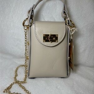 Anna Paola Italia Leathr Crossbody Cellphone Bag Gold Chain Convertible NWT